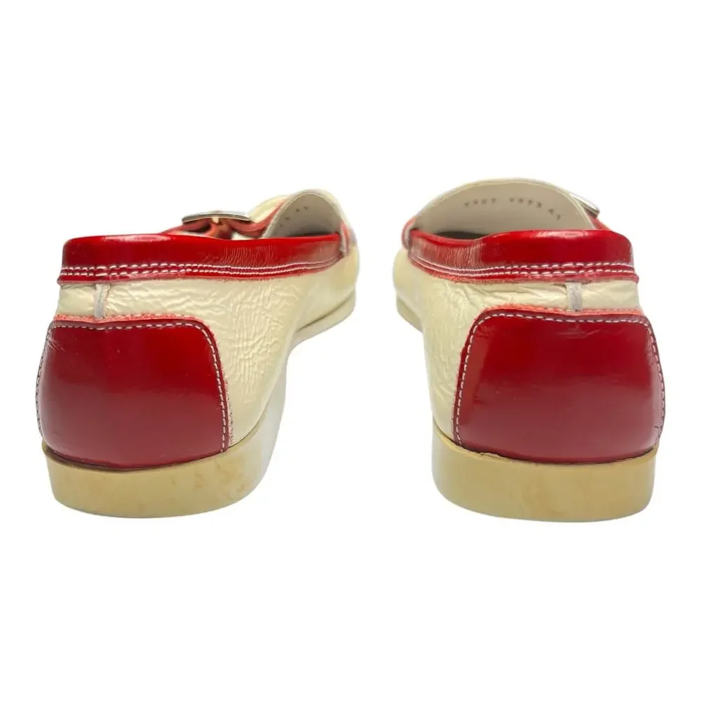 Vintage Pratesi Italy Loafers EU 41 Leather Colorblock Cream Red Buckle 80s 90s